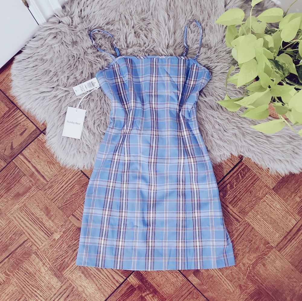 ARITZIA Sunday Best Gerard Azurine Blue/White Plaid Dress